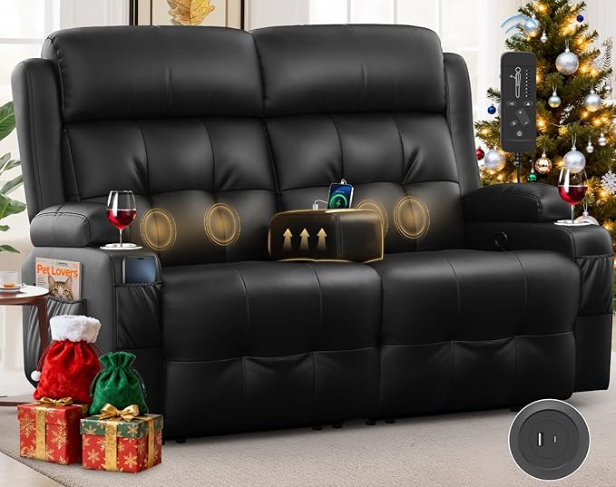 Loveseat Recliner, Oversized Reclining Loveseat, Massage Reclining Sofa With USB Port & Storage & Cup Holders, Recliner Couch, RV Wall Hugger Recliners Loveseat Clearance for Living Room & RV Camper