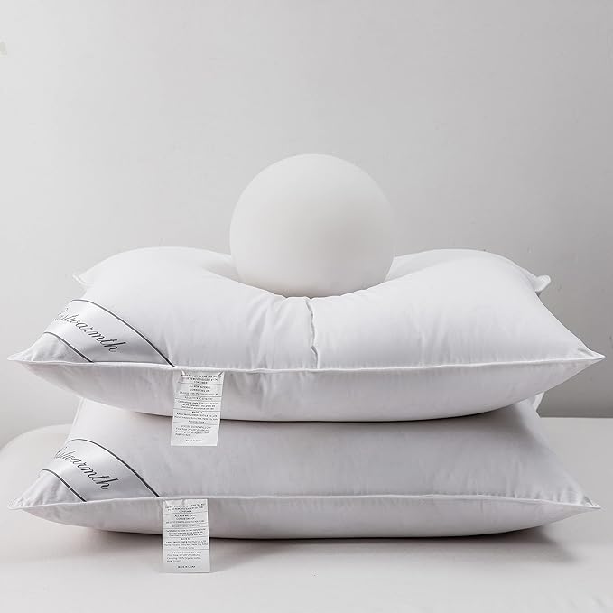 Natural Goose Down&Feather Pair Hotel Pillows Insert for Side and Back Sleepers, Set of 2 Bedding Soft Pillows 100% Soft Cotton Standard 20x26in