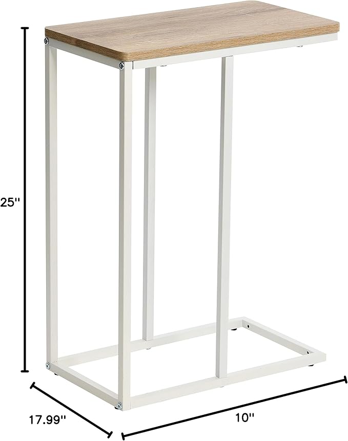 Household Essentials Jamestown C-Shaped Side End Table Coastal Oak Rustic Wood Grain and White Metal