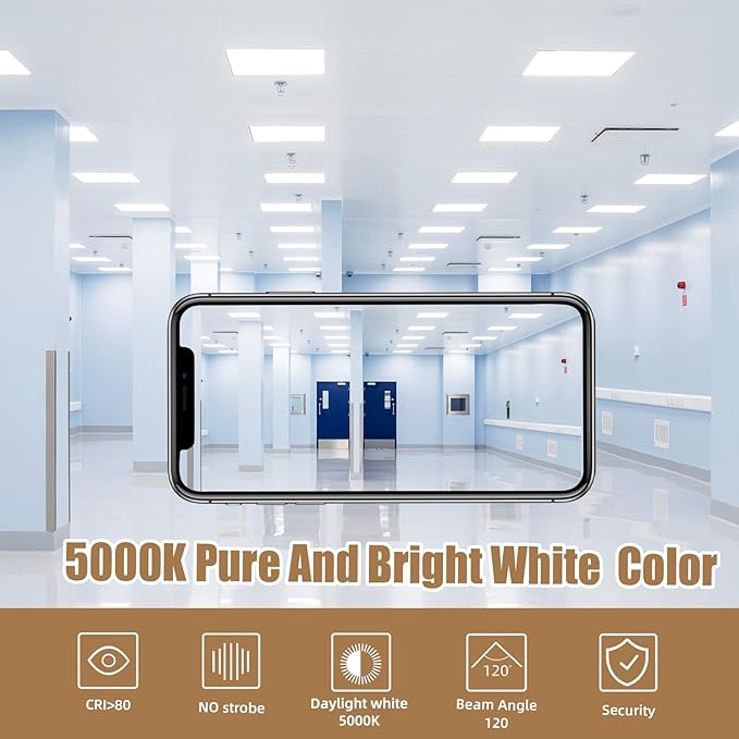 2x2 LED Flat Panel Troffer Light, 12 Pack 45W,5800LM, Edge-Lit 2x2FT LED Drop Ceiling Light Fixtures,5000K Daylight White,0-10V ETL Listed,Works from 110-277V AC