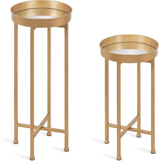Kate and Laurel Celia Side Tables, Set of 2, Gold with Mirror Tabletop, Decorative Modern Glam End Table