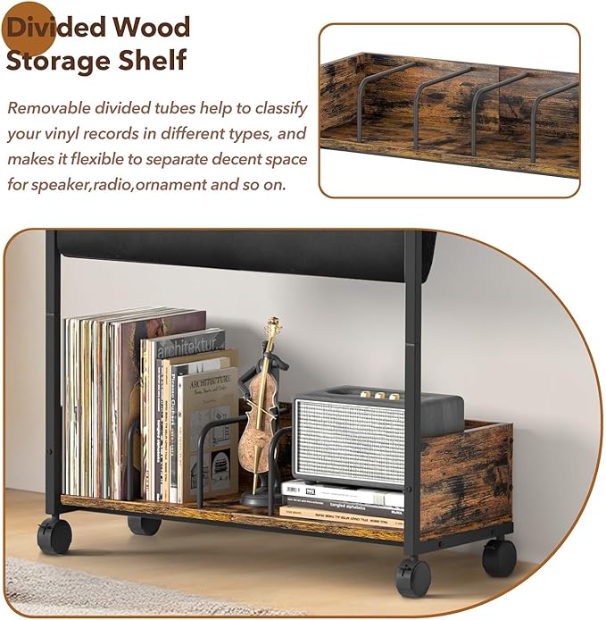 Keebofly Vinyl Record Storage, Record Holder Up to 200 Albums, Record Stand with 3 Tier Holder Display Shelf, Movable Vinyl Storage Organizer Rack, Record Cabinet for Book Magazine Turntable