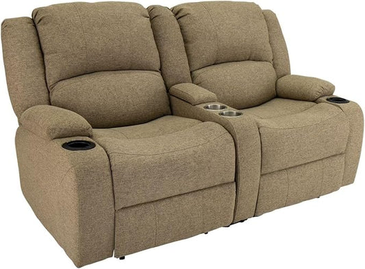 RecPro Charles Powered Double RV Wall Hugger Recliner Sofa | RV Loveseat | RV Furniture | Cloth (Oatmeal, 64")