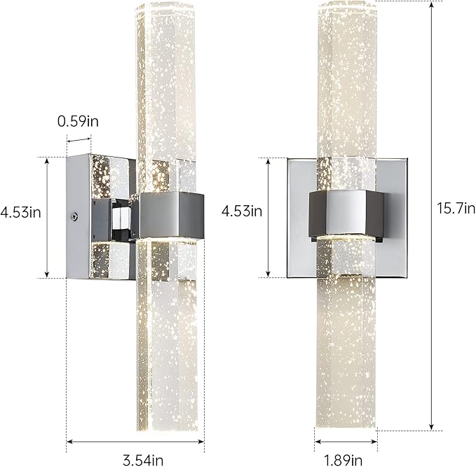 Wall Sconces Set of Two - Crystal Sconces Wall Lighting 14W Dimmable LED Bathroom Vanity Light Fixtures Chrome Bubble Wall Lights for Bathroom Hallway Bedroom Living Room (2 Pack)