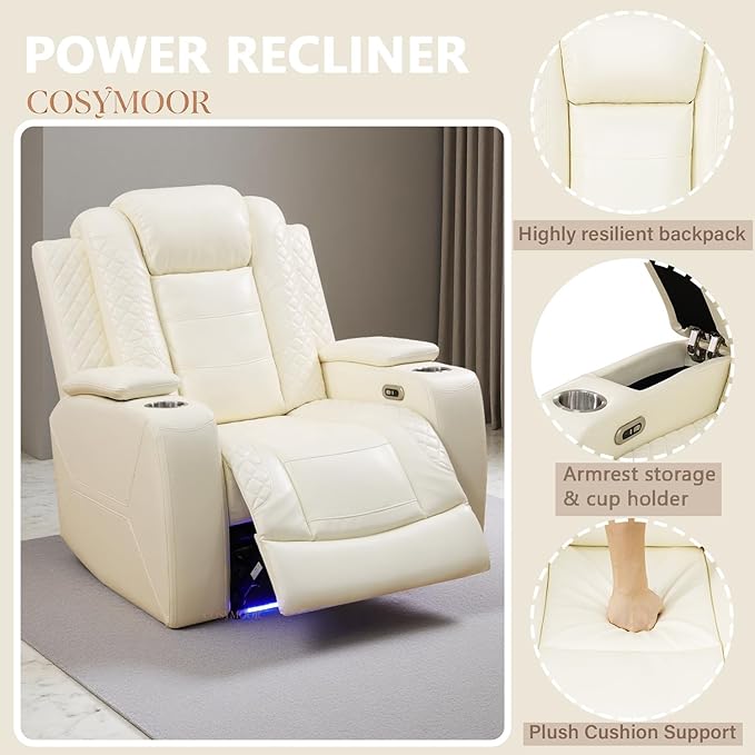 Leather Power Recliner Sectional Sofa Set with LED Light,L Shaped Leather Sectional Set with 5 Recliner Seats,Modular Sofa and Loveseat with USB Port for Living Room Furniture