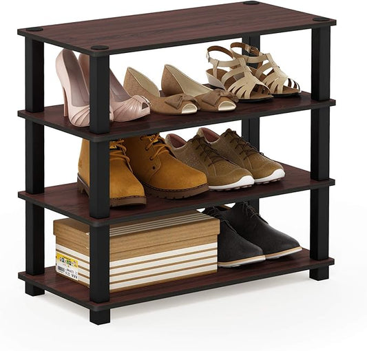 Furinno Turn-S-Tube 4-Tier Shoe Rack, Dark Cherry/Black