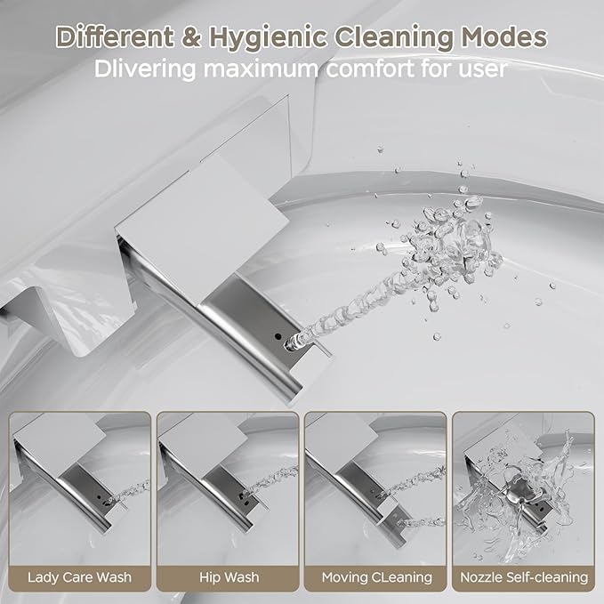 Smart Toilet with Bidet Built In ADA Height 17.7", 1.28GPF Power Flush, One Piece Bidet Toilet Design with Heated Seat, Voice Control, Remote Control, Foam Shield, Tankless Modern Toilet BSJ