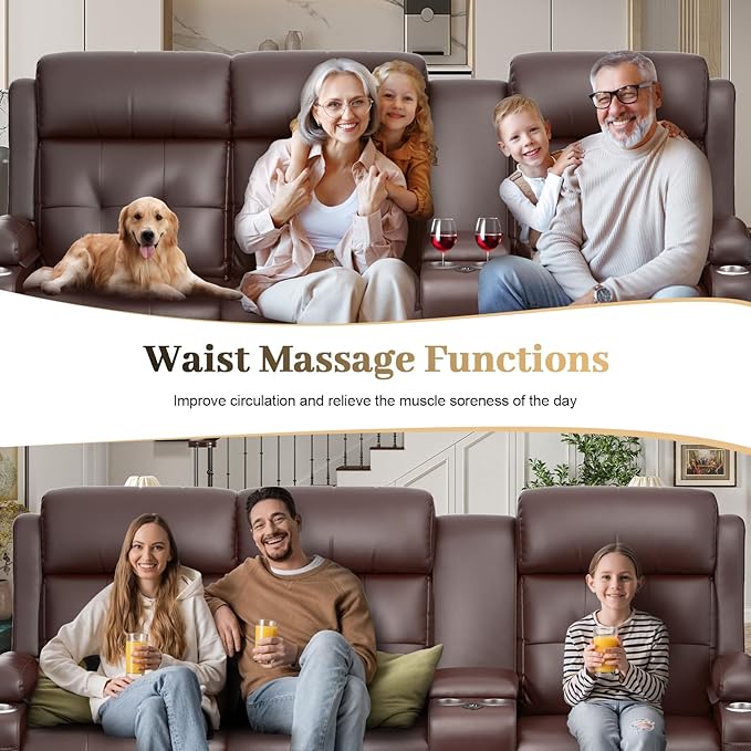 Recliner Sofa, 3 Seater Massage Reclining Loveseat Sofa Sets, 1 Lovseat Reccliner, 2 Single Power Recliner Chairs Heat & Massage, Heavy Weight Capacity, RV Clearance Couch with Console, USB, Type C
