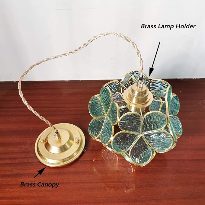 Bieye L10743 Petals Tiffany Style Stained Glass Ceiling Pendant Light with 8-inch Wide Lampshade (Textured Aqua Blue, 8" Cherry Blossom)