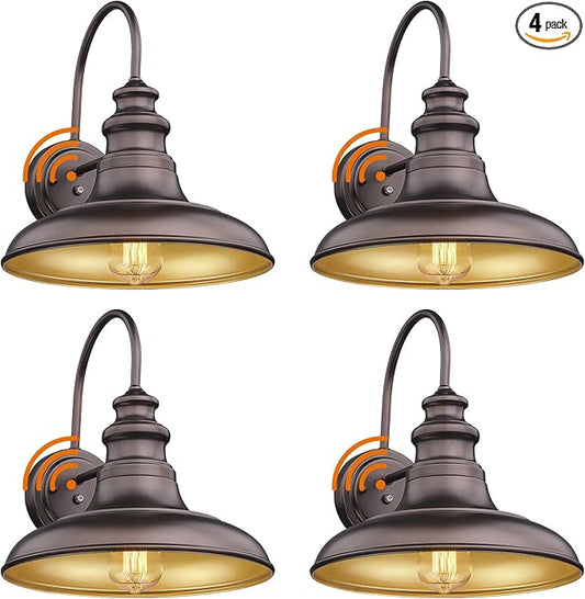 Dusk to Dawn Sensor Outdoor Barn Light Fixture Outdoor Wall Sconce Farmhouse Wall Mount Lights Exterior Light Fixture Bronze Finish Industrial Wall Lantern for Porch, Entryways, 4 Pack