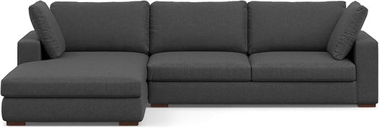 SIMPLIHOME Charlie Left-Facing Sectional Sofa in 100% Recycled Polyester Tightly Woven Performance Fabric, Pebble Grey, 122-inches Wide, Handcrafted Contemporary Style L-Shaped Couch with Chaise