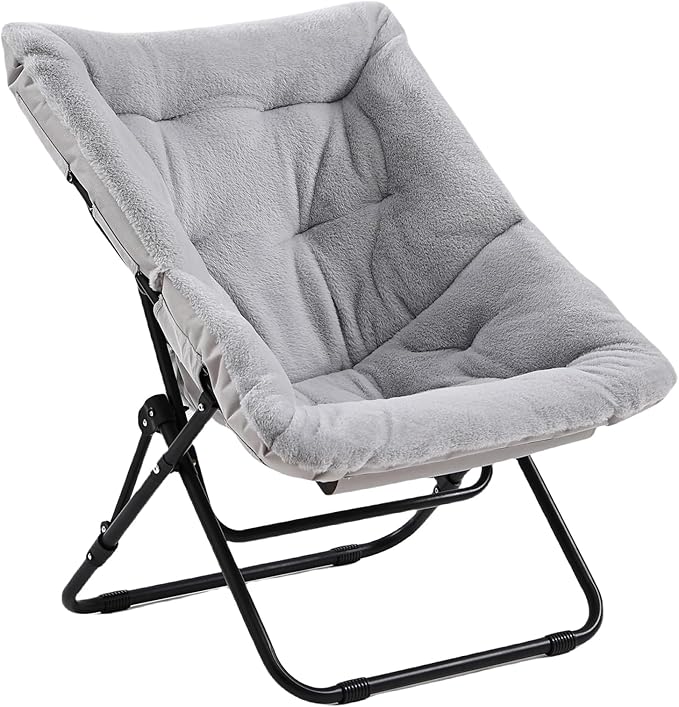 Comfy Folded Chair, Soft Faux Fur Oversized Folding Accent Chair, Flexible Lazy Chair for Adults Kids, Metal Frame Moon Chair for Dorm Room, Bedroom, Living Room