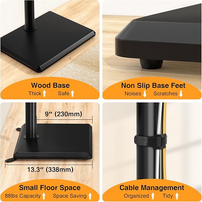 TVON Floor TV Stand with Mount for Most 32-60 Inch Flat/Curved TVs up to 88 lbs, Height Adjustable TV Mount Stand with Wood Base, Swivel TV Stand for Bedroom, Corner & Living Room, Max VESA 400x400mm