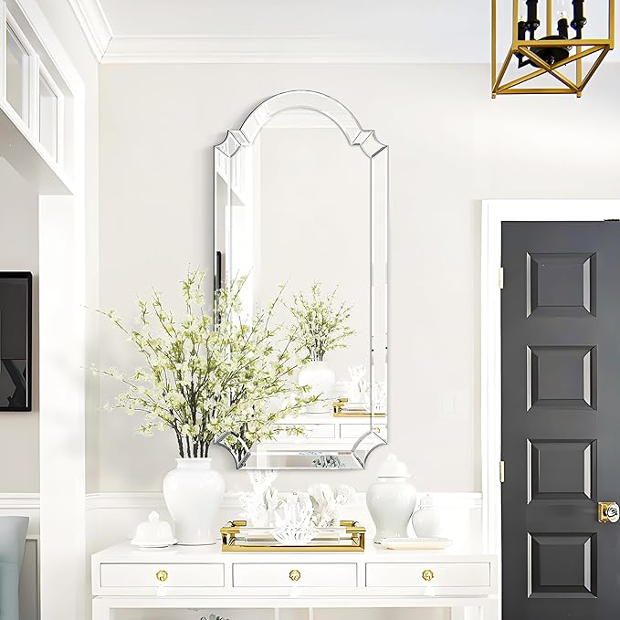 Chende Arched Full Length Mirror, 59" x 30" Large Decorative Wall Mirror with Beveled Glass Frame for Wall Decor Living Room, Bathroom, Bedroom, Dining Room, Unique Design