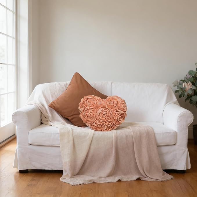 JWH Heart Flower Throw Pillow Covers Decorative Floral Shaped Accent Cushion Soft Pillowcase for Sofa Couch Living Room Bed Chair 14x16 Inches Peach Pink