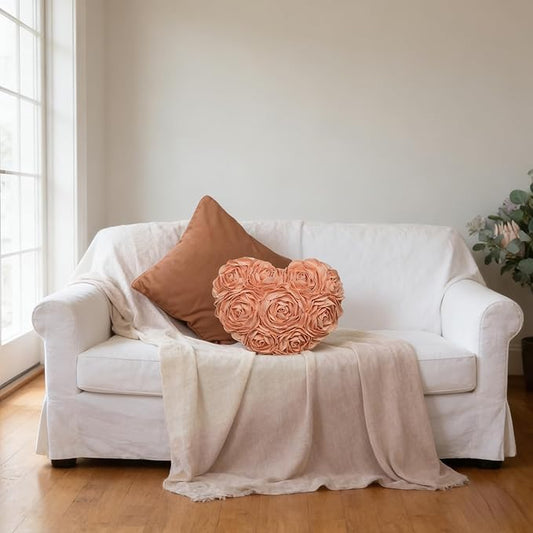 JWH Heart Flower Throw Pillow Covers Decorative Floral Shaped Accent Cushion Soft Pillowcase for Sofa Couch Living Room Bed Chair 14x16 Inches Peach Pink