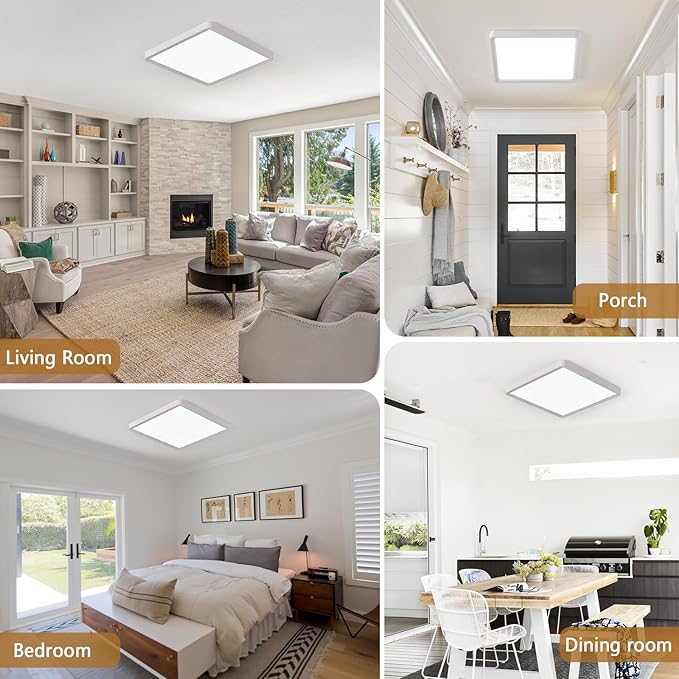 12 Inch 6PK Square LED Flush Mount Ceiling Light, 30W, 3000LM 3000K/4000K/6000K CCT Selectable, Square LED Flat Panel Ceiling Light Fixture for Bedroom,Kitchen,Living Room (White)