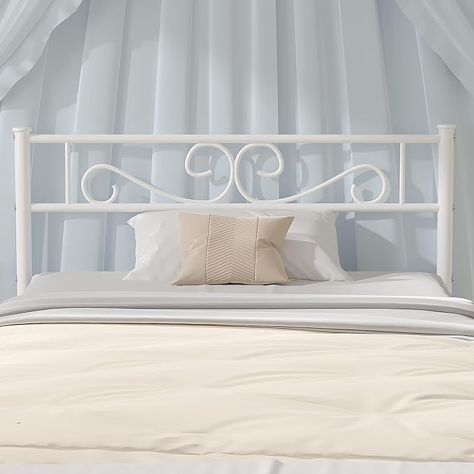 VECELO Twin Size Bed Frame with Headboard, 14 Inch Metal Platform Mattress Foundation, No Boxing Spring Needed, Squeak Resistant, Easy Assembly, Off White