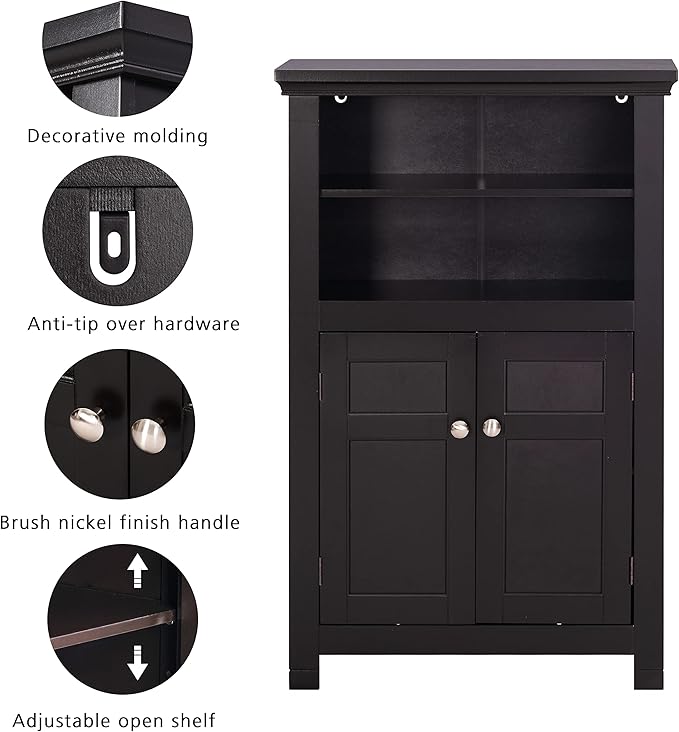 Spirich Bathroom Storage Cabinet, Floor Wood Cabinet with Doors and Adjustable Shelves, Freestanding Entryway Cabinet Organizer (Espresso)