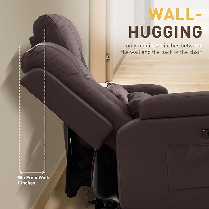 URRED Power Loveseat Recliner Sofa with Console, Wall Hugger Reclining Loveseat RV Couch with LED Light, 150° Zero Gravity Recliners Modular Couches for Living Room (Dark Brown, 68.1'' - 2 Seats)