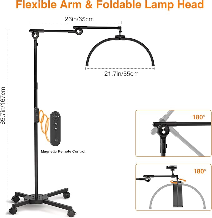 CHICLUX Lash Lights for Eyelash Tech, Foldable Floor Lash Lamp for Eyelash Extensions, Dimmable LED Half Moon Lash Light with Phone Holder and Wheeled Base, Esthetician Light for Eyelash, Tattoo