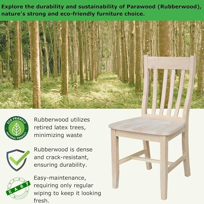 International Concepts Cafe Dining Chairs, Solid Parawood, Unfinished (Set of 2)