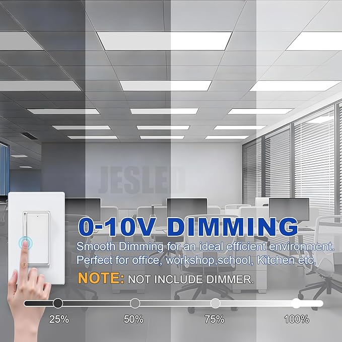 JESLED 42Pack 2x4 led Flat Panel Light, 6000LM, Drop Ceiling Lights Fixture for Office Shop Garage Basement Laundry, 30W/40W/50W/60W/72W Selectable, 5CCT Switchable, 0-10V Dimmable, DLC ETL Listed