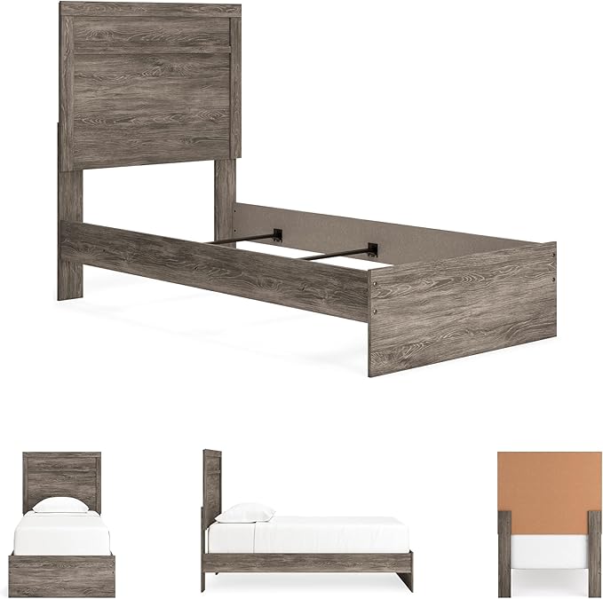 Signature Design by Ashley Ralinksi Rustic Twin Panel Bed, Foundation or Box Spring Needed, Light Gray