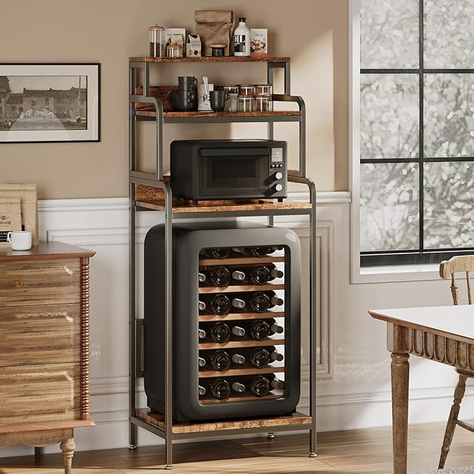4-Tier Mini Fridge Stand with Storage,Mini Fridge Cabinet,Mini Fridge and Microwave Stand,Bakers Rack,Microwave Oven Stand with Storage,Mini Fridge Shelf for Home Office Dorm (Vintage Brown)