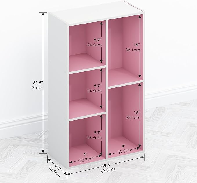 Furinno TOMI TV Stand, 5-Cube Entertainment Center with Open Shelf, Reversible TV Console, for Living Room, Bedroom, Home Office, Pink