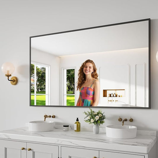 Bathroom Mirror 36"x60" Matte Black Rectangle Bathroom Wall Mirror for Over Sink, Modern Large Vanity Mirror, HD Tempered Glass, Anti-Rust Aluminum Alloy Frame, for Living Room, Bedroom, Entryway
