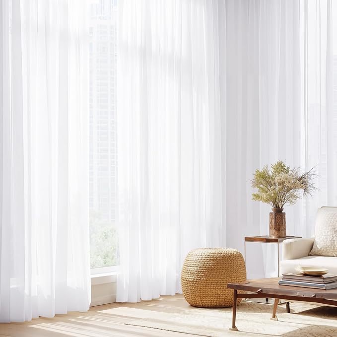 NICETOWN White Sheer Curtains 96 inches Long for Bedroom Living Room 4 Panels, 42 inch Wide Rod Pocket Light Filtering Drapes Translucent Modern Voile Airy & Breathable Window Treatment