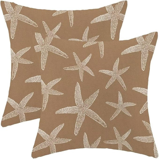 BETGINY Nautical Tan Brown Starfish Throw Pillow Cover 18X18 Inch Pack of 2,Summer Coastal Ocean Decorative Pillow Covers Square Linen Beach Pillow Cases Cushion for Bedroom Home Sofa Decor
