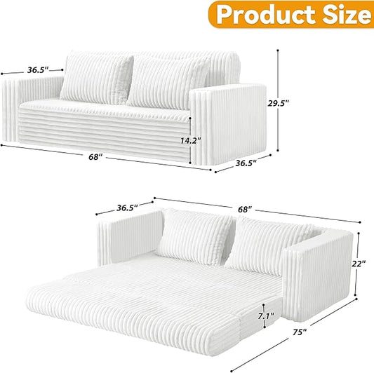 HABUTWAY Folding Sofa Bed, 2 in 1 Convertible Sleeper Chair with 2 Pillows, Portable Fold Out Chair Bed with Armrest, Comfy Floor Couch, Lazy Sofa for Living Room Bedroom Dorm Home Office, Beige