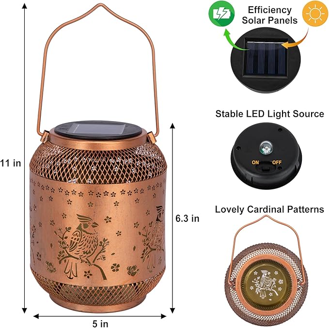 2 Packs Cardinal Solar Lanterns Outdoor Waterproof, Cardinal Birthday Gifts for Women Mom Men, Metal Hanging Bird Decorative Lanterns for Yard Patio Lawn Garden Decor