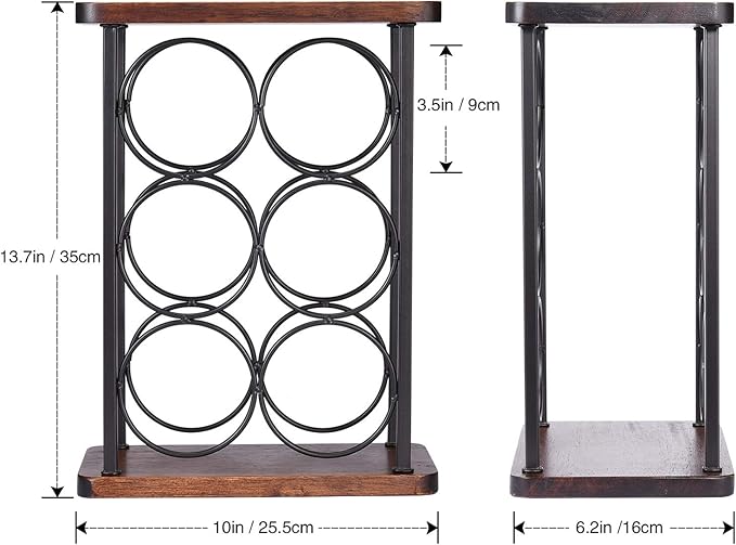 ALLCENER Countertop Wine Rack, Wood Wine Bottle Holder, Perfect for Home Decor & Kitchen Storage Rack, Bar, Cellar, Cabinet, Pantry, etc (Hold 6 Bottles)