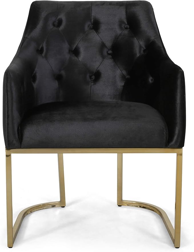 Christopher Knight Home Fern Modern Tufted Glam Accent Chair with Velvet Cushions and U-Shaped Base, Black and Gold Finish