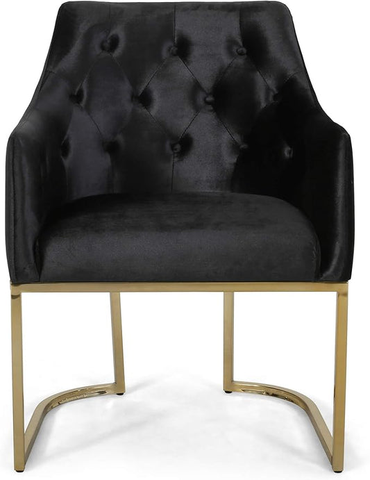 Christopher Knight Home Fern Modern Tufted Glam Accent Chair with Velvet Cushions and U-Shaped Base, Black and Gold Finish