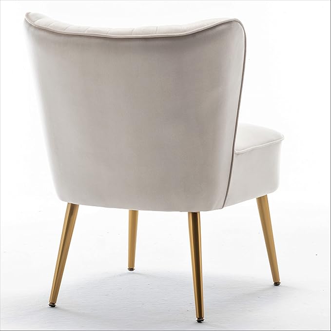 Modern Velvet Accent Chair for Living Room, Bedroom, or Entryway, Stylish and Comfortable Armless Design with Metal Legs, Ivory