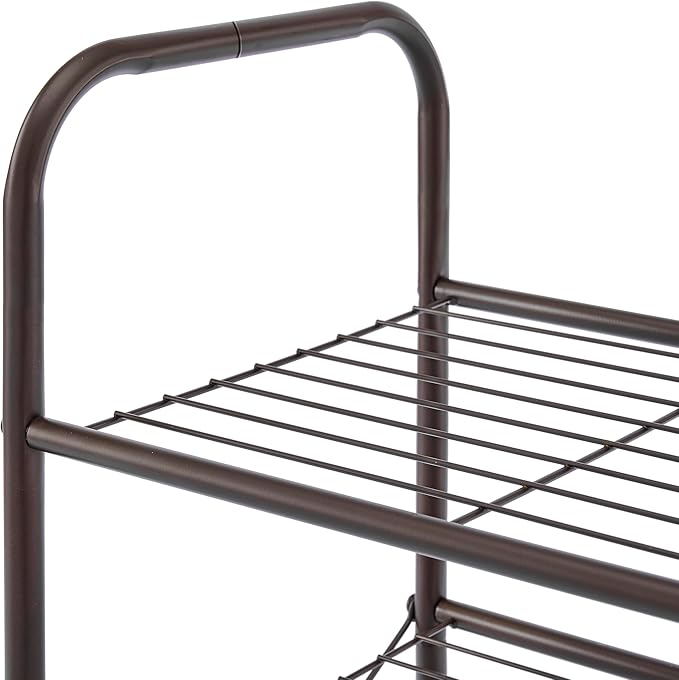 Tajsoon 3-Tier Stackable Shoe Rack Organizer, Adjustable & Expandable Shoe Storage Shelf for Entryway, Metal Wire Grid with X Shape Fixed Frame, Bronze