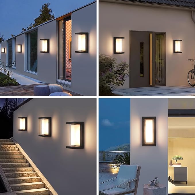 24W Outdoor Porch Light,15%-100% Dimmable Outdoor Wall Lights,3000K/4000K/6500K Adjustable Outdoor Modern Wall Sconce Lights,Waterproof Exterior Wall Lighting,2160LM Indoor Wall Sconce 4 Pack