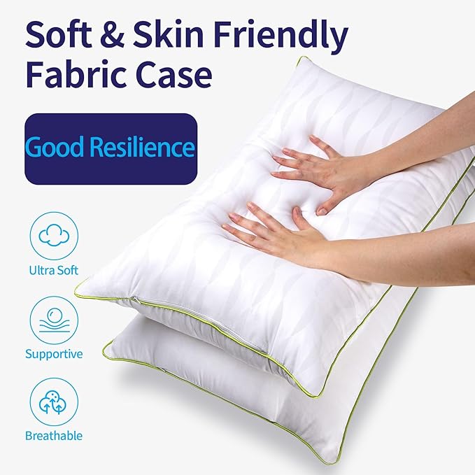 Bed Pillows Standard Size Set of 2,for Sleeping, Adjustable Standard Pillows 2 Pack with Zipper, Cooling Hotel Quality with Premium Soft Down Alternative Fill