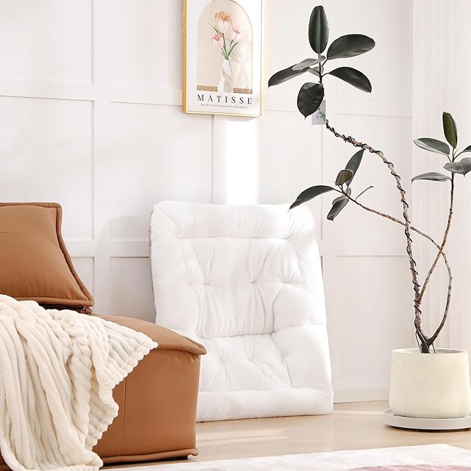 Comfy Folded Chair with Ottoman, Oversized Folding Faux Fur Chair Soft Furry Lazy Chair with Metal Frame Moon Chair Accent Chair for Bedroom, Living Room, Dorm Rooms