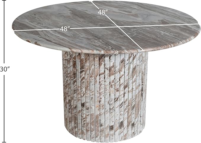 Meridian Furniture 248Brown-DT48 Genoa Collection Art Deco Dining Table with Handcrafted Genuine Marble, Multi Colored with Brown and White, 48" W x 48" D x 30" H, Brown
