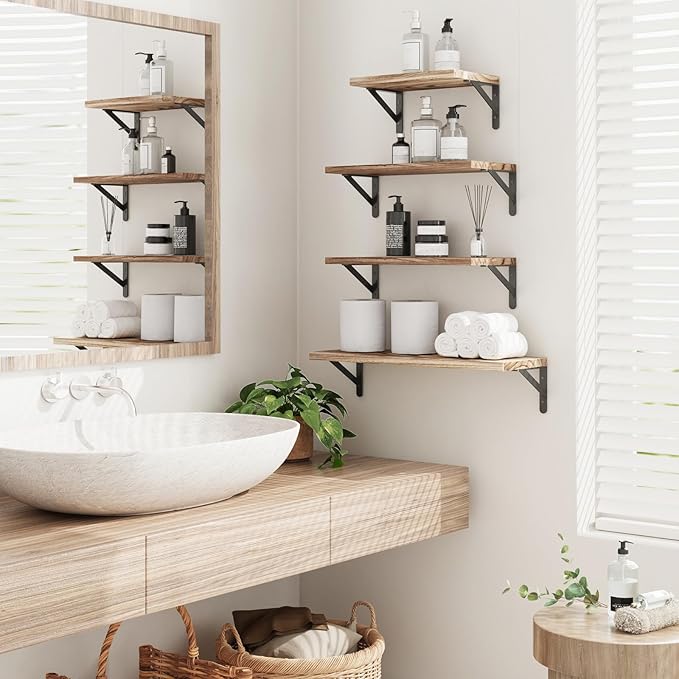 YGEOMER 4 Pack Wall Shelves Floating Shelves for Bedroom, Bathroom Storage, Living Room and Kitchen Farmhouse Decor(Different Sizes)