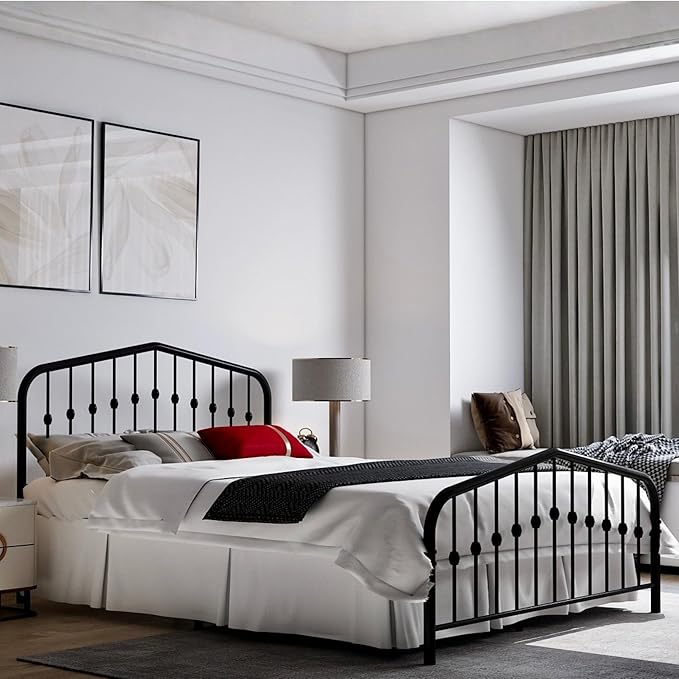 Golden Gate Beds Metal Platform Bed Frame with Antique Victorian Wrought Iron-Art Headboard and Footboard (Black, Queen (U.S. Standard), Washington)
