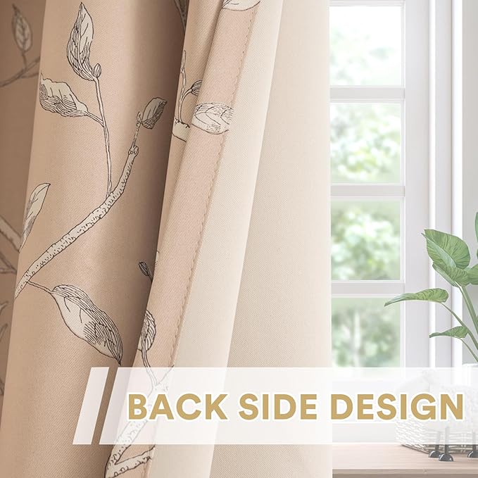 H.VERSAILTEX Blackout Curtains for Bedroom 84 Inches Length Thermal Insulated Birds Rustic Printed Curtain Drapes for Living Room Energy Efficient Room Darkening Home Decoration Pair 2 Panels, Taupe