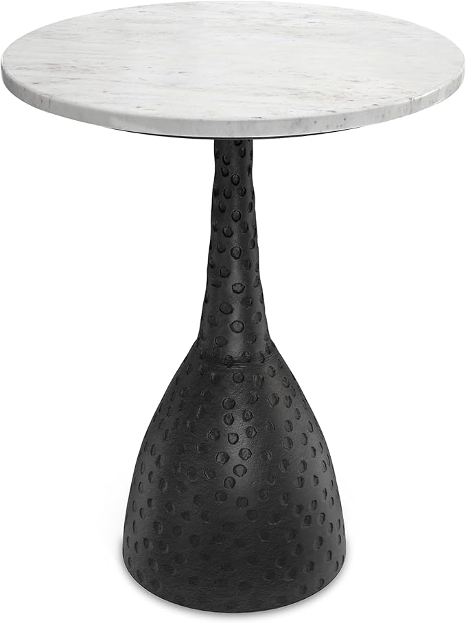 SIMPLIHOME Myles Side Table – 16 inch Wide Powder‑Coated Aluminum and Genuine Marble Top Table in Black/White, Contemporary Industrial Accent Table for Living Room or Bedroom