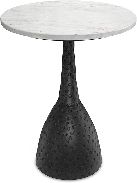 SIMPLIHOME Myles Side Table – 16 inch Wide Powder‑Coated Aluminum and Genuine Marble Top Table in Black/White, Contemporary Industrial Accent Table for Living Room or Bedroom