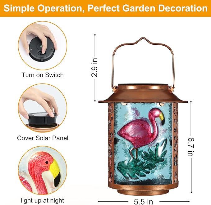 Flamingo Solar Lanterns Outdoor Waterproof,Birthday Gifts for Women Mom Grandma Garden Decor,Hanging Solar Lights Wall Mount Decorations for Yard,Front Porch,Patio,Lawn Pathway Landscape